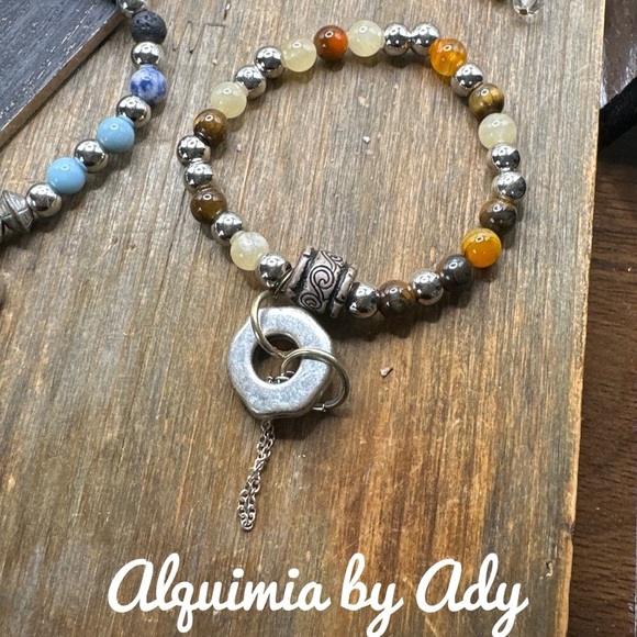 Alquimia Brown and Silver Bohemian Bracelet with White Pendant bumblebee citrine - Picture 1 of 1